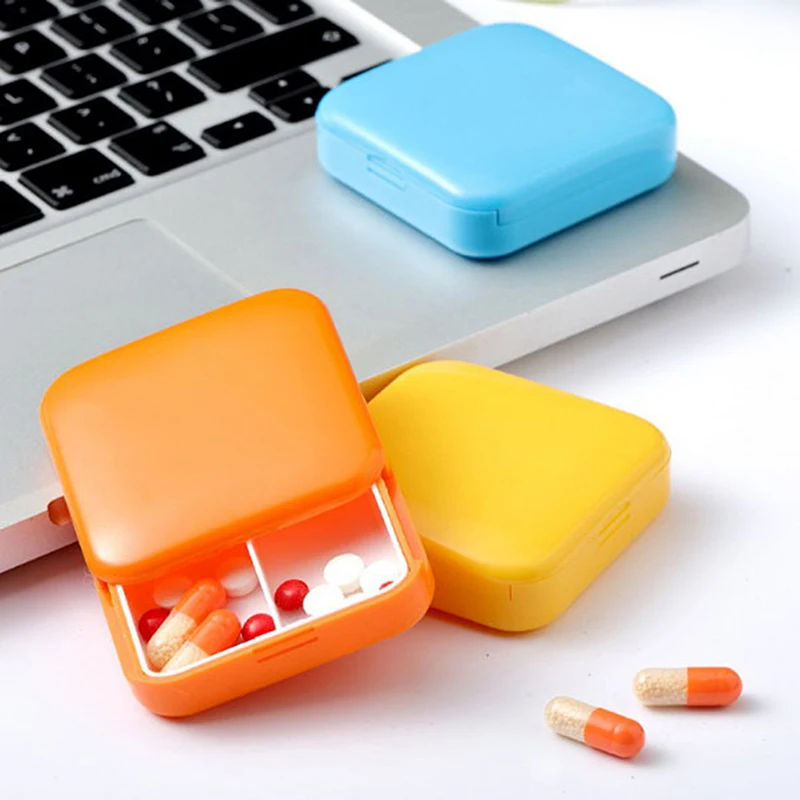 

1 PC Mini Portable 2 Grid Push Open Style Pill Box Medicine Pillbox Tablet Storage Case Container Cases Storage Box 4 Colors