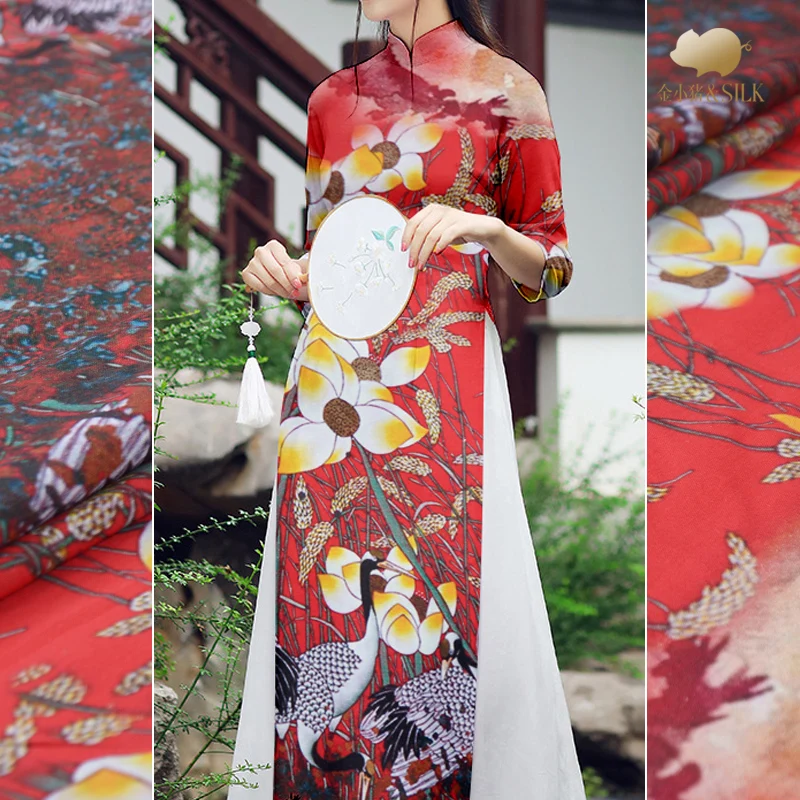 

130 cm heavy silk linen fabric 35mm digital printed silk fabric garment dress natural linen fabric wholesale linen cloth