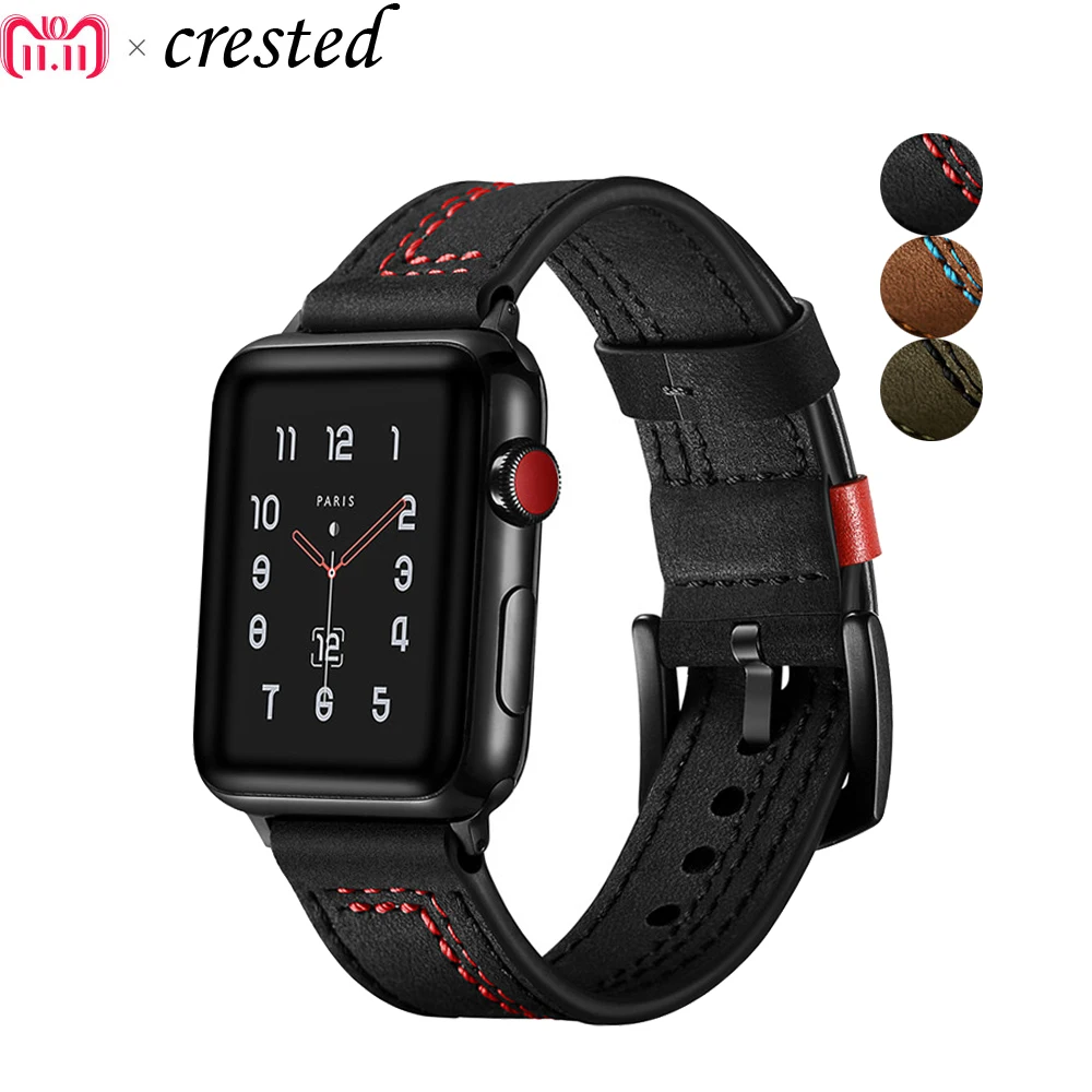 

Genuine Leather strap for apple watch band 42mm 38mm iWatch 4 band 44mm/40mm Leather watchband belt bracelet Apple watch 5 4 3
