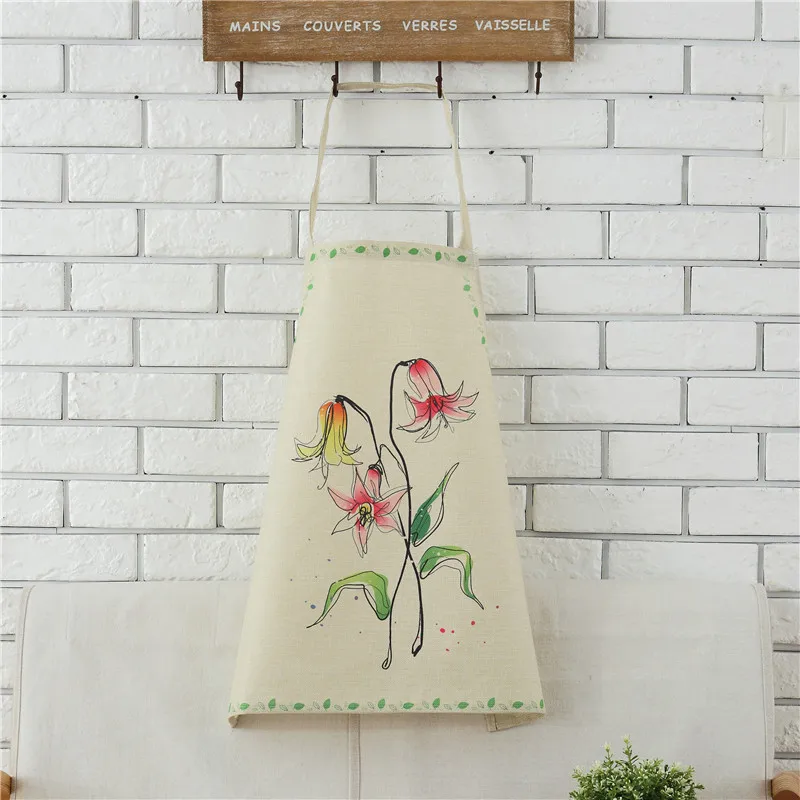 1pcs Cotton Linen Owl Flower Pattern Apron Woman Adult Bibs Home Cooking Baking Coffee Shop Cleaning Apron Kitchen Accessory - Цвет: D