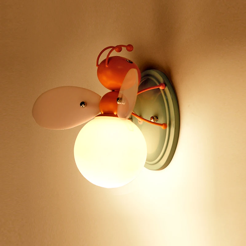 Iron Glass LED Children Wall Lamps. Boy and Girl Cartoon Lights Bedroom