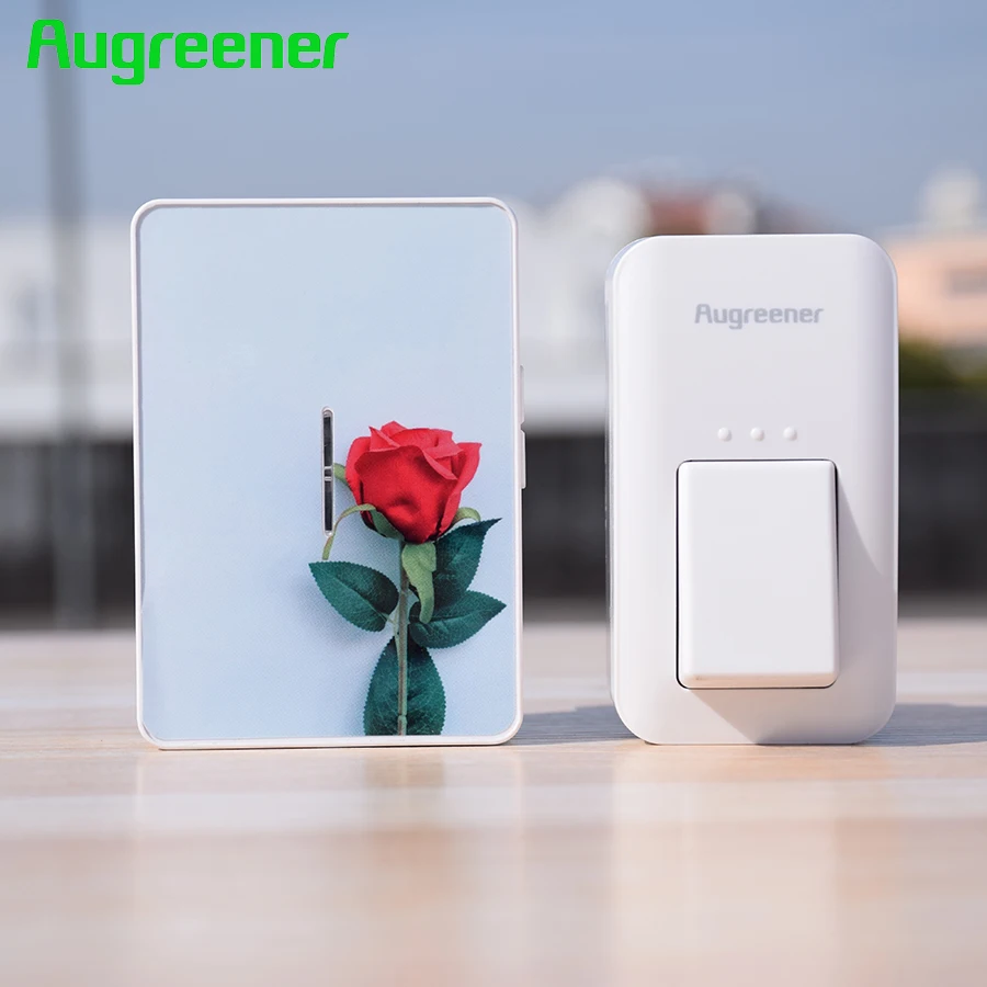 Augreener Wireless Doorbell Button Waterproof No Battery Door Bell EU US UK Plug 100M Long Working Range With 6 Stickers