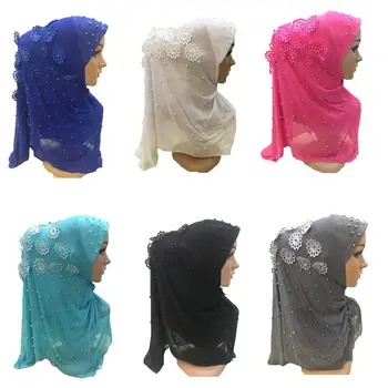 

Muslim Amira Hijab Bead Scarf Flower Turban For Women Head Wrap Islamic Headwear Full Cover Shawl Hat Hair Loss Niquabs Bandanas