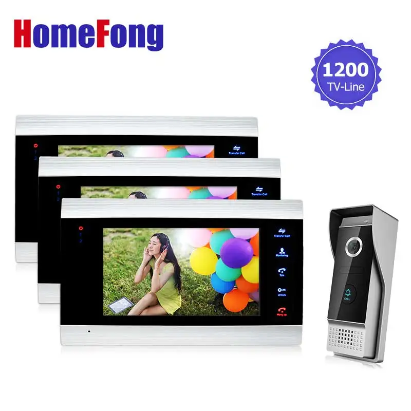 

Homefong Video Door Phone Intercom Entry System Wire 7 inch Color Indoor Monitor 1V3 Recording Unlock Touch Button 1200TVL