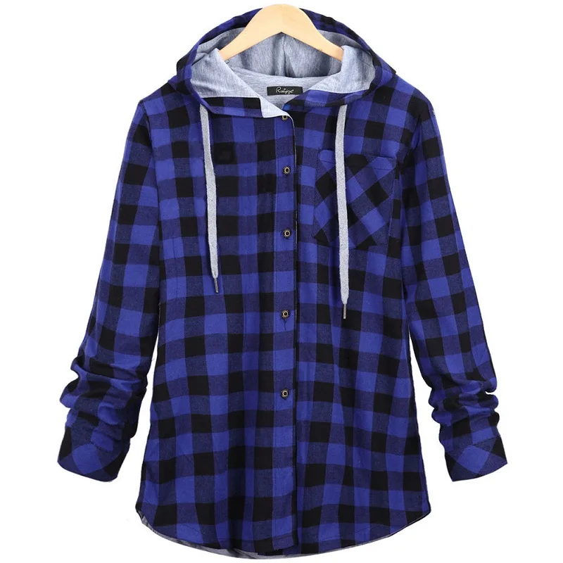 

Loose Long Sleeve Hooded Oversize Cotton Plaid Jacket Women Fall 2018 Autumn Winter Plus Size 5XL Casual Woman Coat Jaket