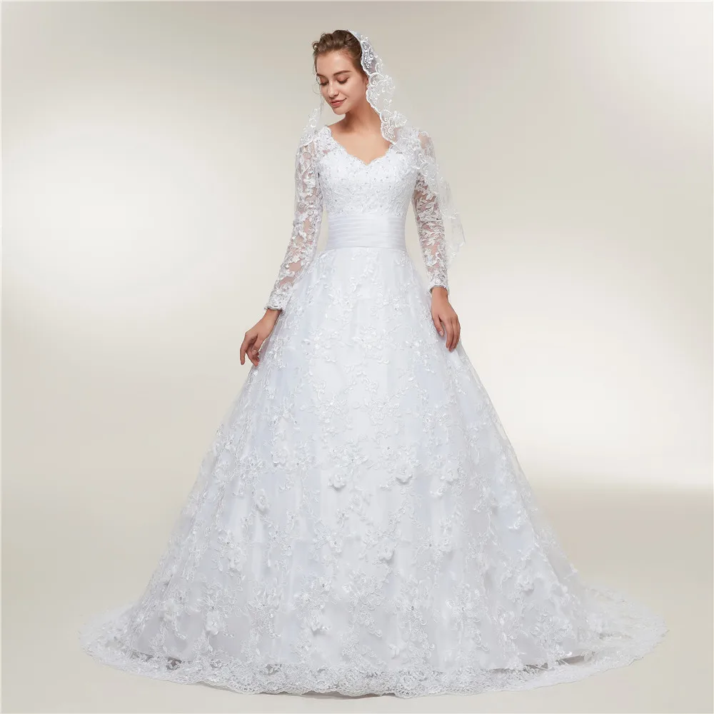 Fansmile Свадебные платья с длинными рукавами и кружевом Vestido De Noiva 2020 размера плюс на