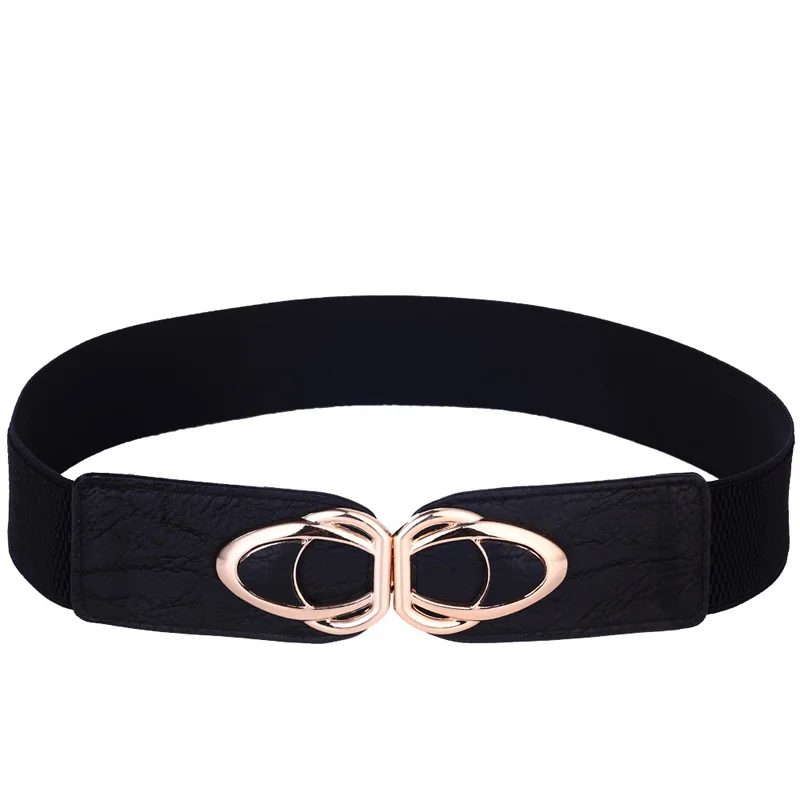 Cinturón Elástico Ancho Para Mujer Con Hebilla Lazo Dorado - Ajustable, Ideal Para Vestidos Y Faldas