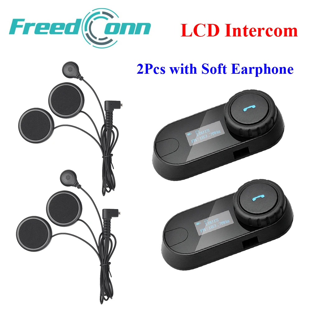 

2Pcs/Set Freedconn Soft Earpiece LCD Helmet Interphone Bluetooth Motorcycle Helmet Intercom Headset LCD Screen with FM Radio