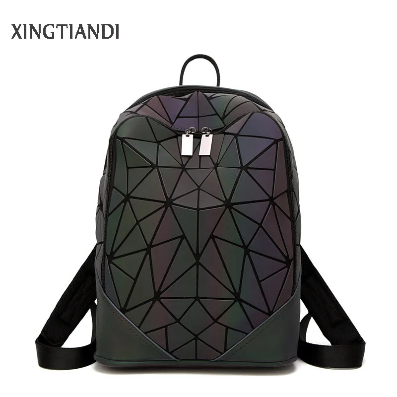 

Women Fashion Geometric Luminous Irregular Triangle Sequin Backpack for Teenage Girls Female Korean Laser Lattice School Bags