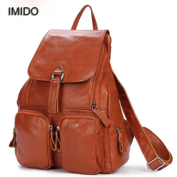 

IMIDO 2018 Brand Luxury cow genuine leather backpacks women bags travel backbag female shoulder backpack mochila feminina SLD012