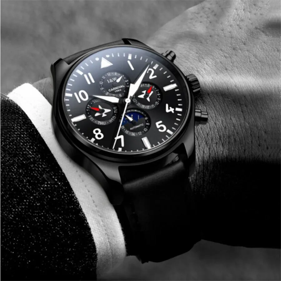 كرنفال جديد الطيار الرجال التلقائي الذاتي الرياح المعصم ووتش للماء تاريخ أعلى الفاخرة جلد طبيعي الذكور الساعات الميكانيكية كرنفال جديد الطيار الرجال التلقائي الذاتي الرياح المعصم ووتش للماء تاريخ أعلى الفاخرة جلد طبيعي الذكور الساعات الميكانيكية