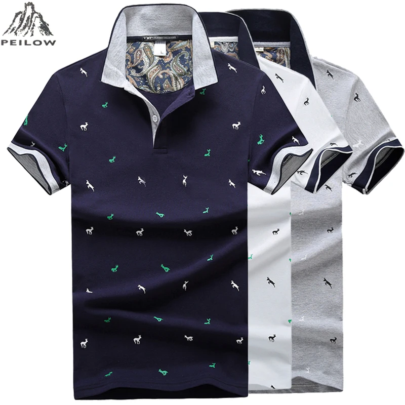 

Mens Polo Shirts 2019 New Male Deer Print Cotton Polo Shirt Business Casual Camisa Stand Collar Men Clothes M-4XL