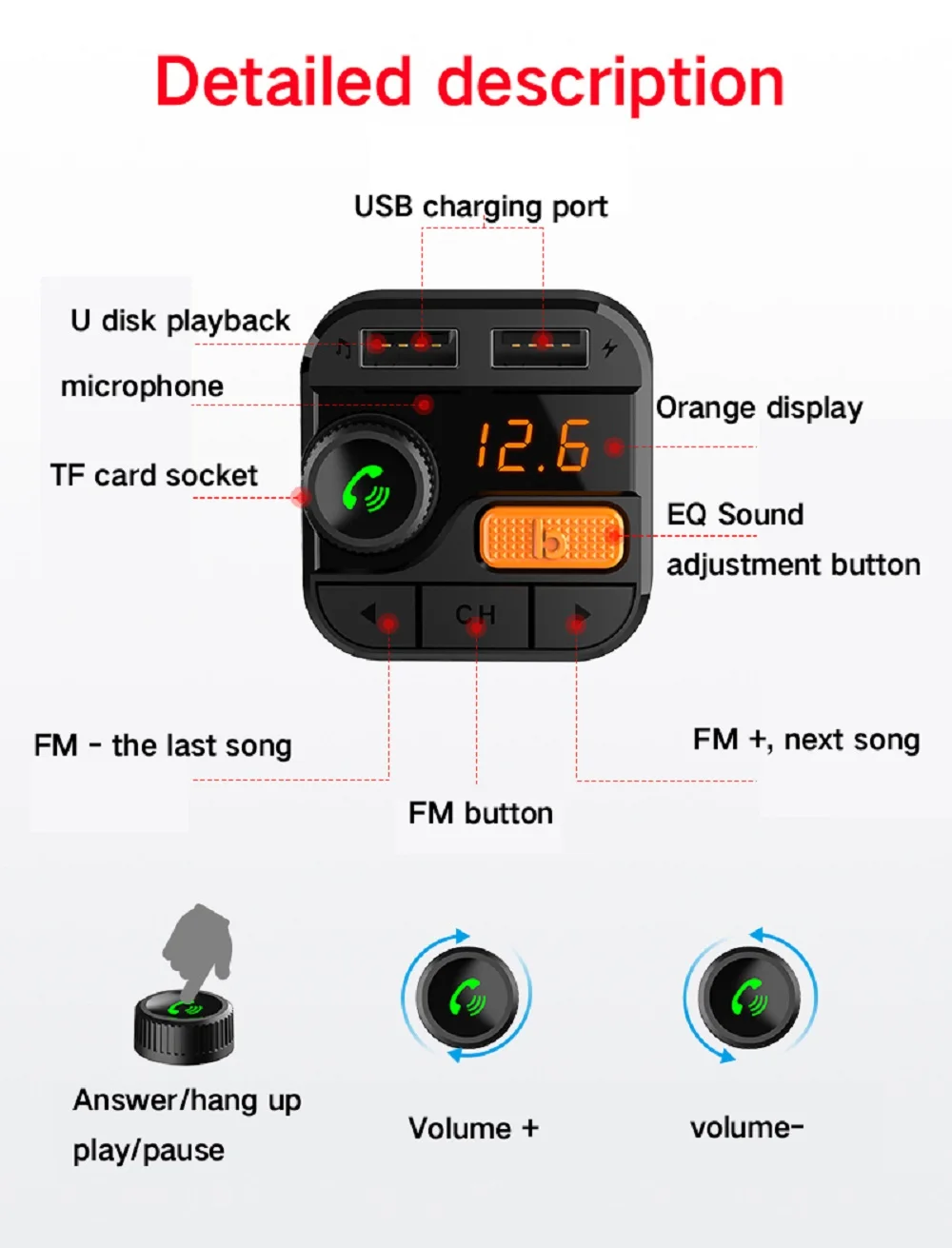 Konrisa fm-передатчик модулятор Bluetooth 5,0 бас Музыка Handsfree автомобильный комплект Радио MP3 плеер Поддержка TF карта u-диск USB зарядное устройство