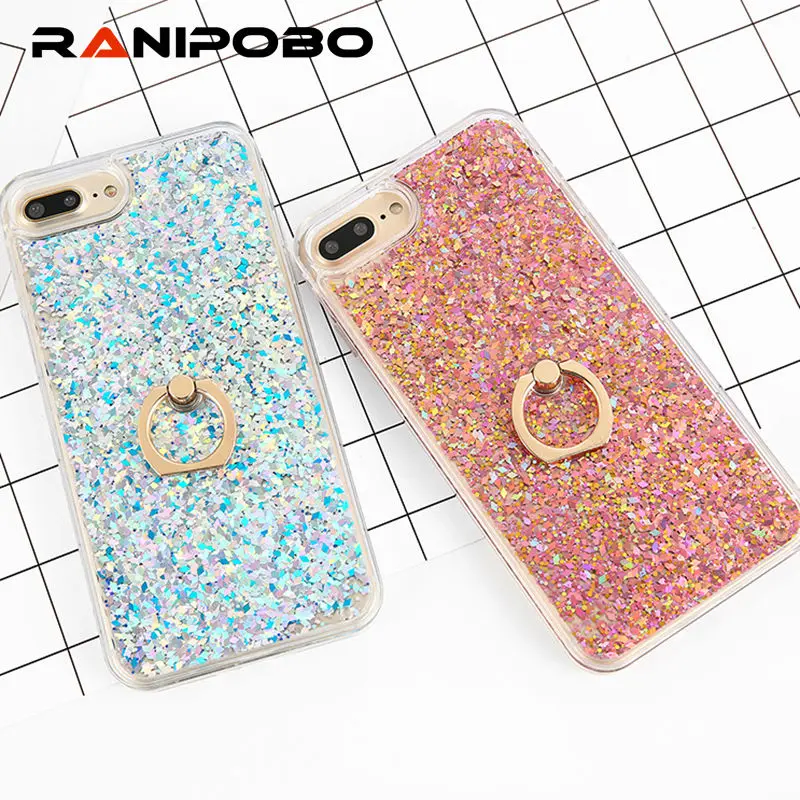 Goedkoop Met Metalen Houder Luxe Glitter Dynamische Liquid Quicksand case Voor iPhone 6 6 S Plus 7 7 Plus 5 5 S SE Hard Telefoon Case