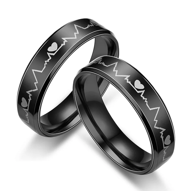 

Fashion Stainless Steel ECG Heartbeat Couple Ring Creative Mood Couple Ring Gift Woman Men Wedding Rings Jewelry Accessories