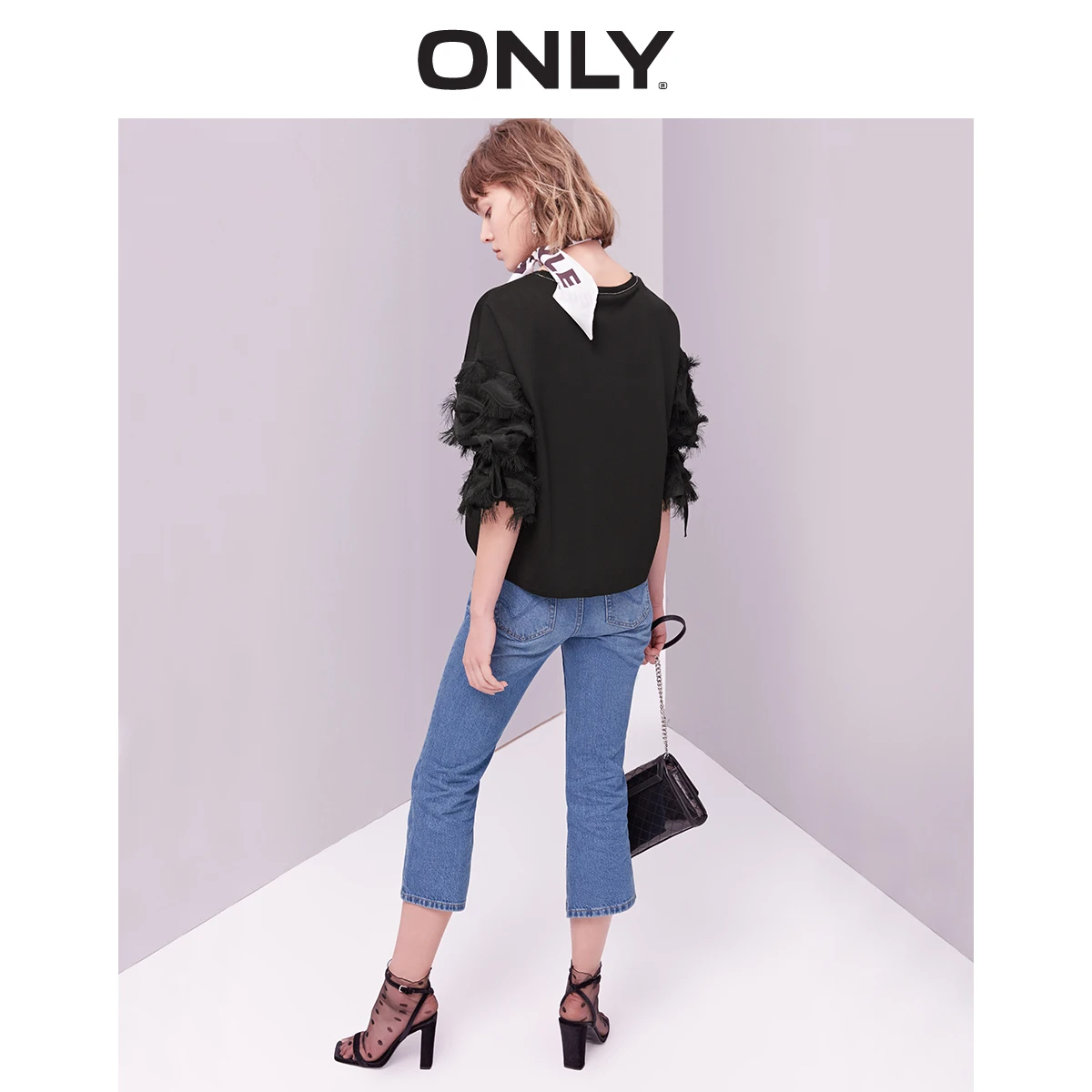  ONLY Spring and Summer Women's Loose Fit Round Neckline Fringed Long-sleeved T-shirt 119101623