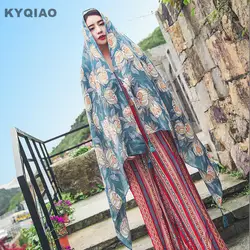 KYQIAO Женщины boho хиджаб шарф женский Осень-весна Израиль богемный стиль этнические Длинные Желтый Зеленый цветочный принт шарф