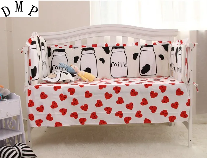 

6PCS 100% Cotton baby crib bedding sets Children bed around ,include:(4bumpers+sheet+pillowcase)