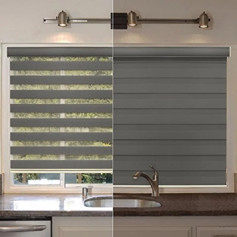 

Customized Simple Jute 100% Polyester Fabric Double Layer Zebra Roller Blinds For Kitchen