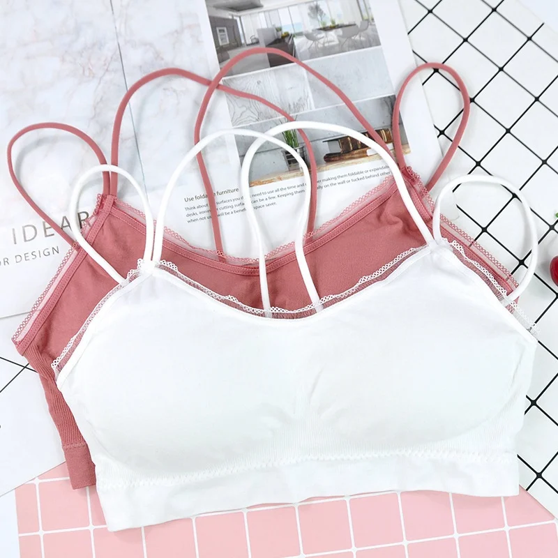 Women Cropped Padded Bra Cross Straps Removable Chest Pad Tube Tops