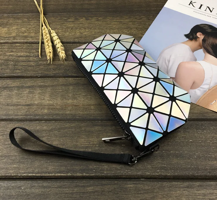 Deformable Women Geometry Quilted Plaid Mosaic Sequins Mirror Wallet Clutch Bag BaoBao Lattice Laser Foldable Bag (4)