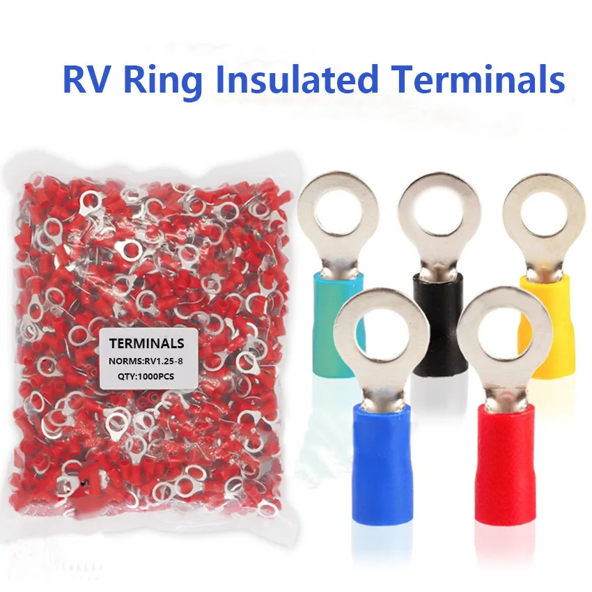 

RV1.25-8 1000pcs Round Insulated Cold Press cable Terminal Connectors Electrical Wire Joint Crimping Terminals AWG 22~16