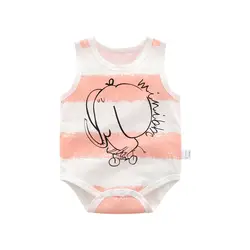 Летнее Детское Боди Одежда для новорожденных мальчиков и девочек, хлопковая одежда без рукавов с круглым вырезом в полоску для малышей