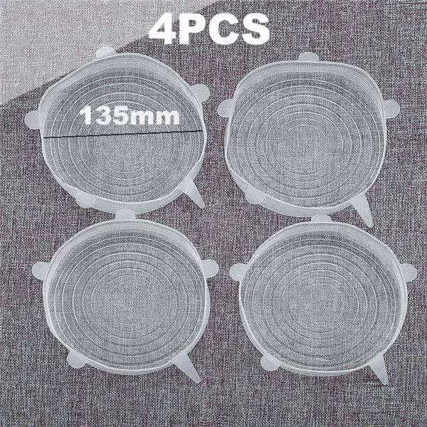 6 шт., герметичные кухонные многоразовые контейнеры для хранения еды с силиконовыми тянущимися крышками, различные размеры, плотно закрывающаяся миска, кухонная посуда с плотными тянущимися крышками - Цвет: 4PCS 135MM-XL