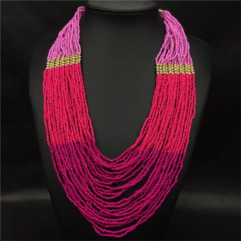 

Glass Bead Strand Beads Multi Layer Bohemian Necklace Geometric Gold Long Layered Necklaces for Women Boho Jewelry Duftgold