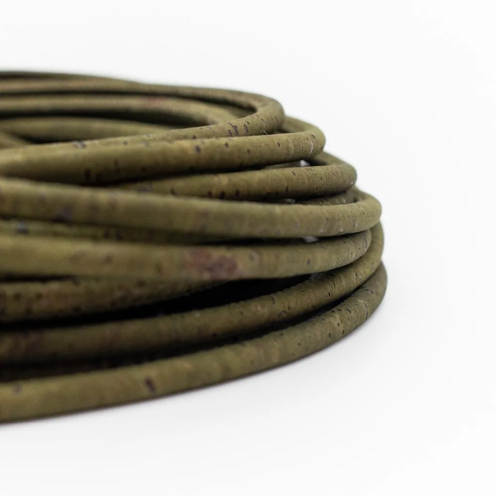 

5mm round dark green cork cord Portuguese natural cork wholesale jewelry supplies /Findings COR-362