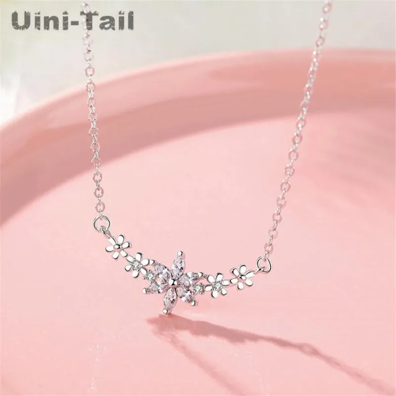 

Uini-Tail hot new 925 sterling silver literary flower pendant micro-inlaid necklace Korean temperament fashion tide flow ED053