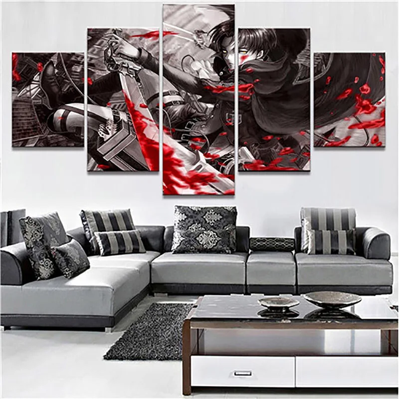 Home-Decor-Prints-Painting-5-Panel-Attack-On-Titan-Pictures-Animation-Wall-Art-Modular-Canvas-Poster 