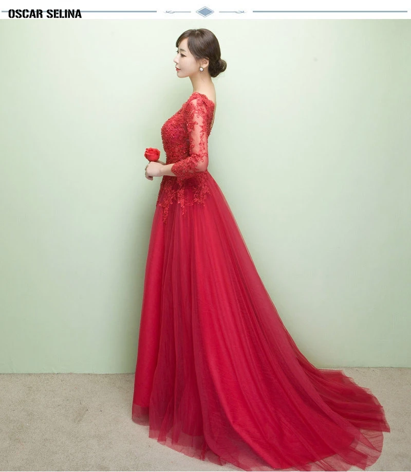 Vestido madrinha2019 новое из кружева с вырезом на шее длинным рукавом A Line серебряное
