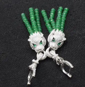 

green bead tassel leopard zircon hook 70 mm earrings nature wholesale beads