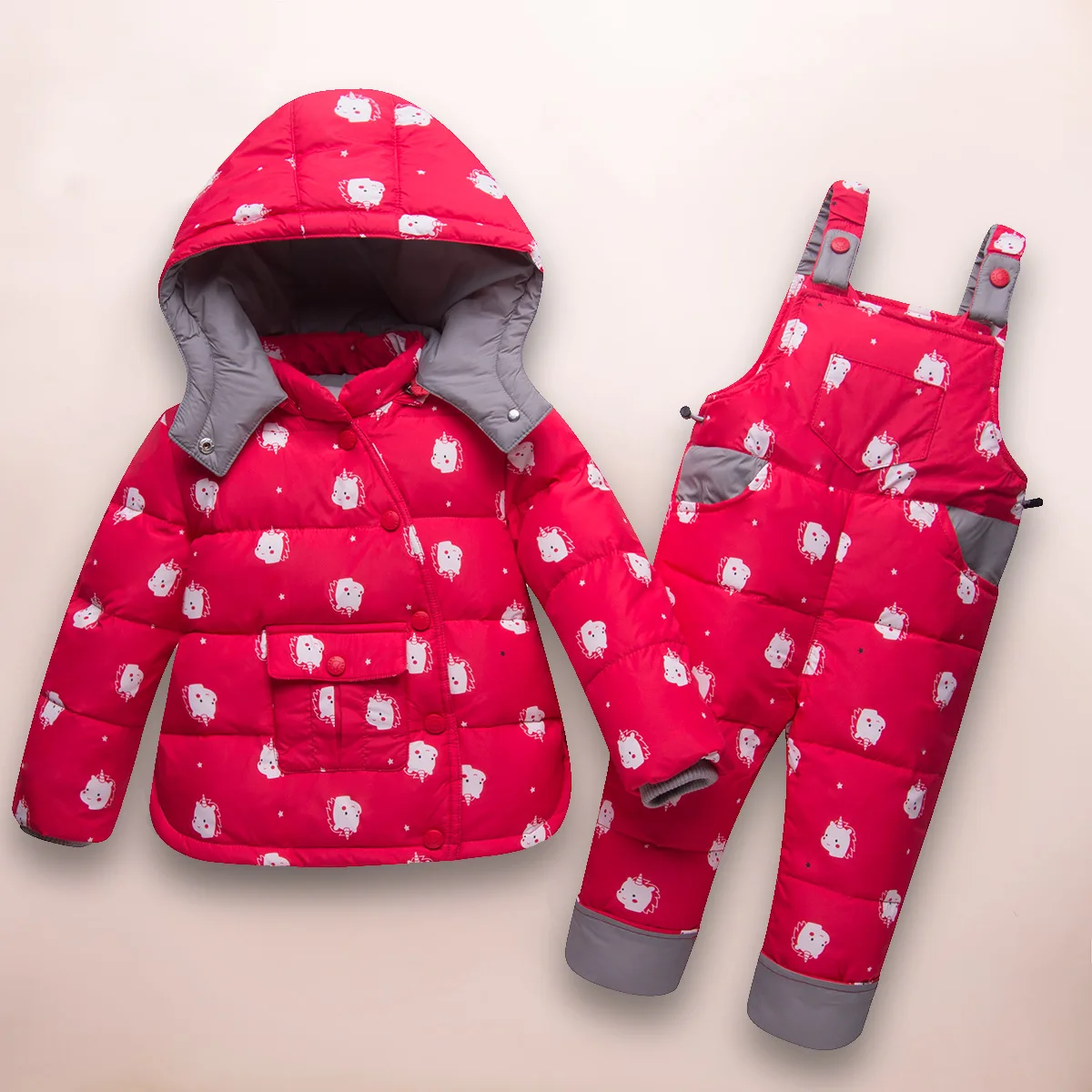 

2019 Winter Children's Clothing Sets Russia Baby Girl Ski Suit Sets Boy Outdoor Warm Kids Down Coats Jackets+suspender Trousers