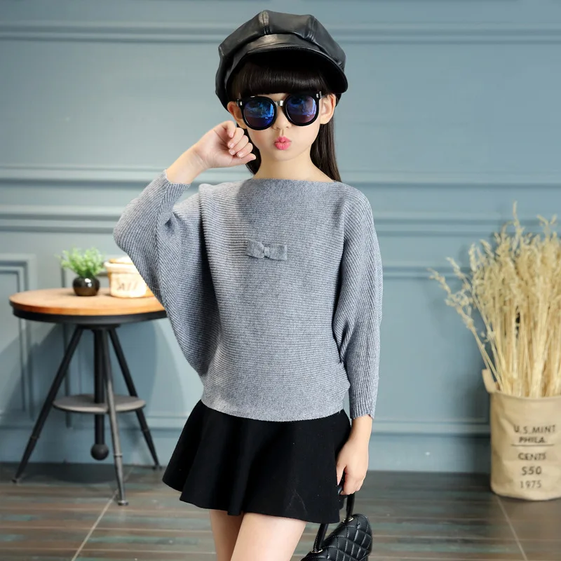 

Children's Garment Autumn And Winter Girl Bat Shirt Sweater Princess The Wind Skirt Suit 2 Pieces Kids Sets