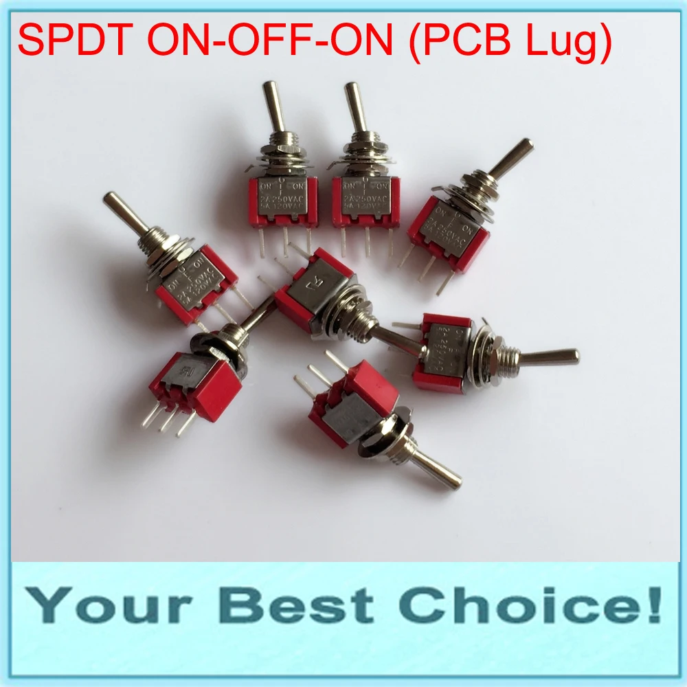 

5pcs/Lot SPDT 3Pins 3Position ON-OFF-ON Miniature Rocker Toggle Switch,PCB Lug,2A/250VAC,5A/125VAC