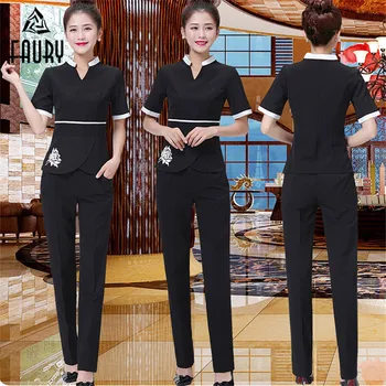 

Women V-neck Short Sleeve Print Tops Pant Spa Sauna Shop Beauty Salon Work Wear Medical Hospital Nurses Beautician Business Suit