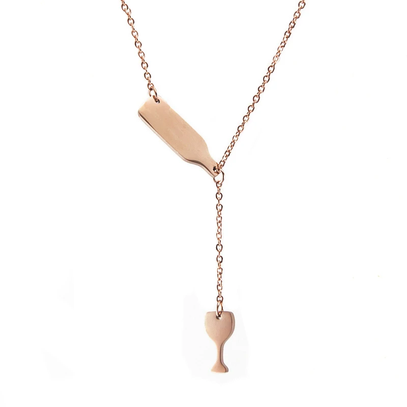 

Women Rose Gold 316L STAINLESS STEEL Necklace Wine Glass Style Choker Wine Bottle Mujer Colar Birthday Gift Jewelry 2018 New