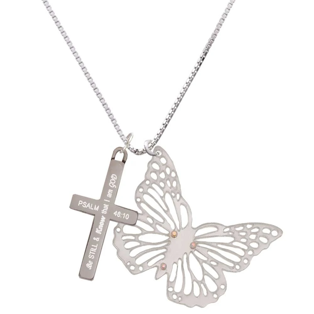 Acrylic Cut Out Butterfly Mirror - Be Still and Know - Cross Necklace
