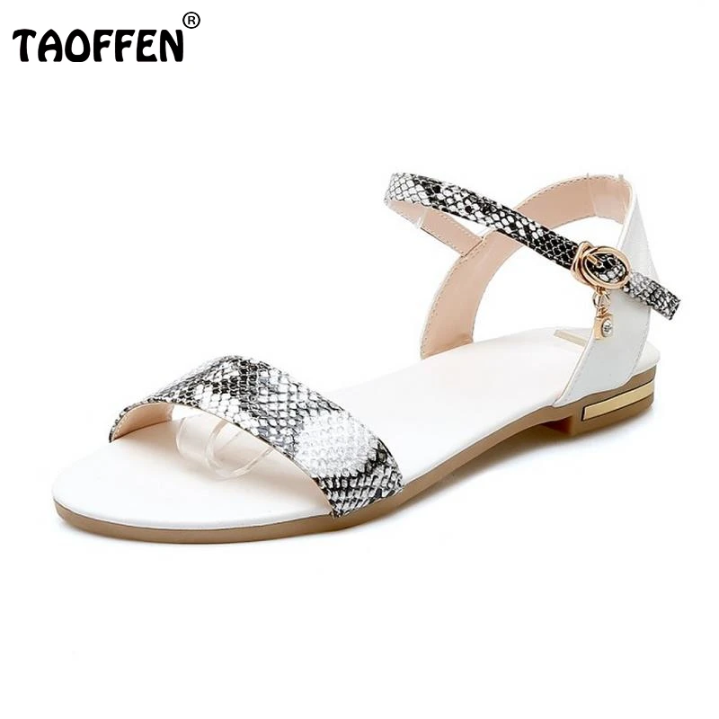 

TAOFFEN Women Flats Sandals Real Leather Leisure Shoes Women Mixed Color Buckle Sandals Lady Daily Footwear Plus Size 33-43