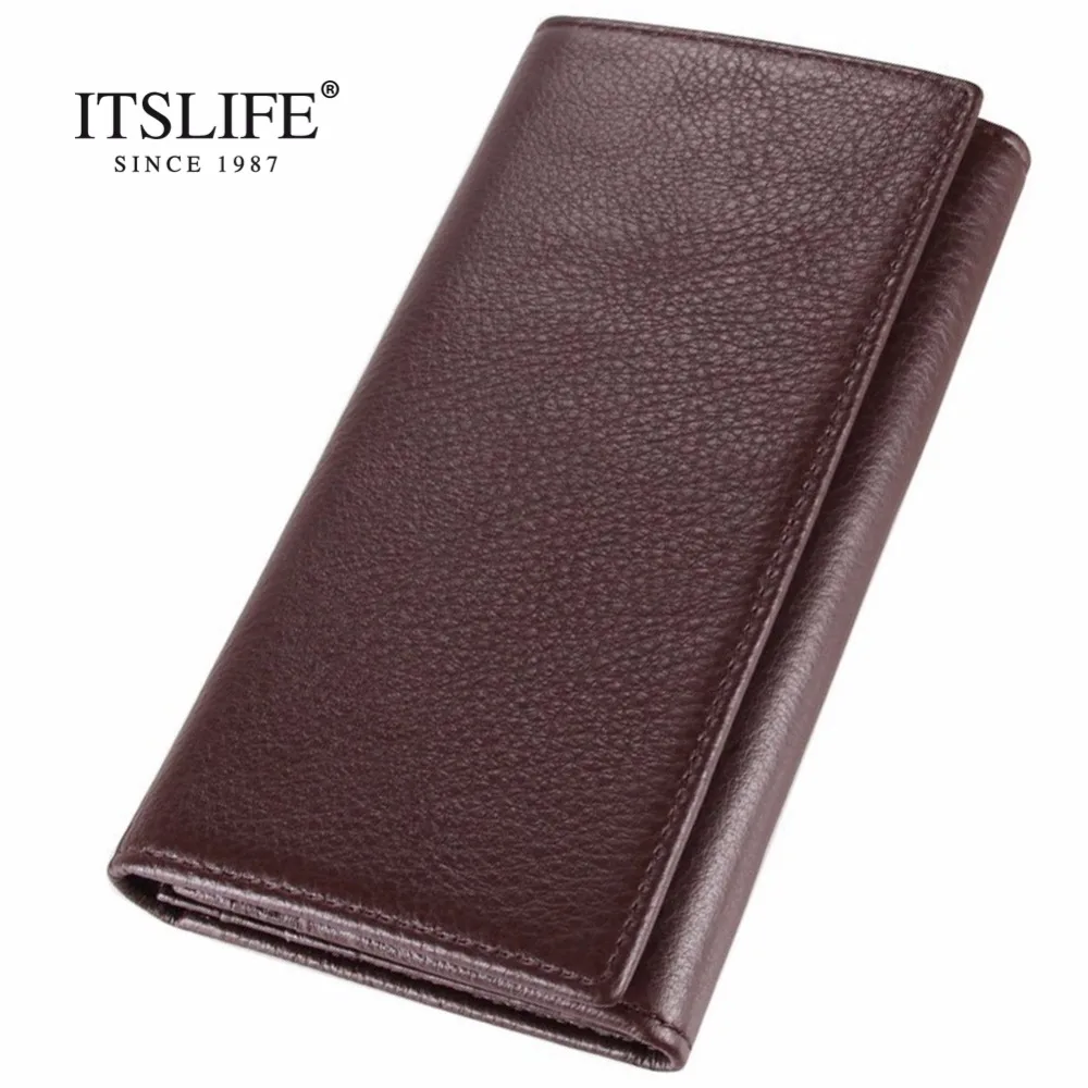 New high quality genuine leather mens wallet tri fold purse long wallet grain Napa leather purse ...