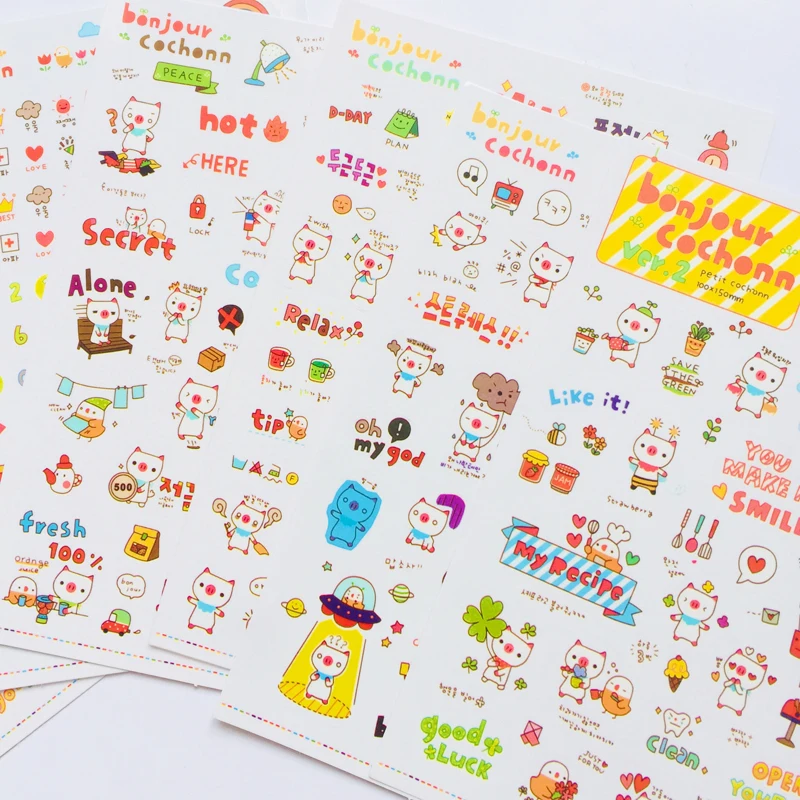 

6 Sheets Cute Happy Pig Decorative Stickers DIY Stick Label Notebook Decor