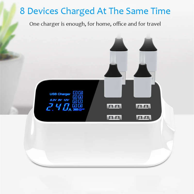 Universal 8-Port Smart USB Charger Station LED Display Mobile Phone Charger For Xiaomi iPhone Desktop Wall Charger Power Adapter