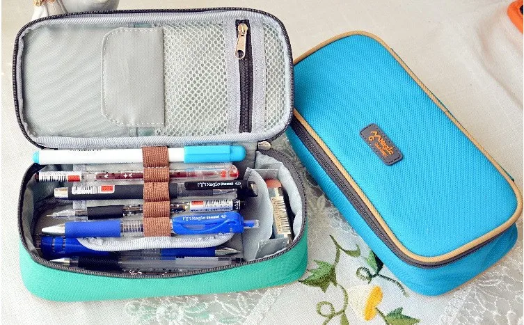 

Korea Magic Channel Large Capacity Multifunctional Canvas Pencil Cases Big Leather Pen Bags Box for Boys Girls School Stationery