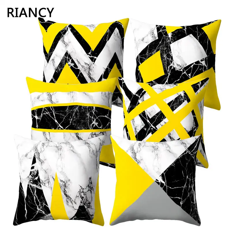 

Yellow Pillow Cover Marble Geometric Cojines Decorativos Para Sofa Cushion Cover Polyester Home Decor Housse de Coussin 40548