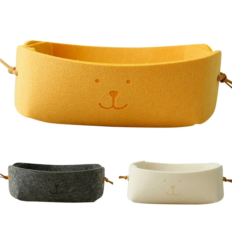 

Smile Felt Storage Basket Hallway Entrance Key Small Storage Box Nordic Candy Color DIY Foldable Office Desk Home Supplies