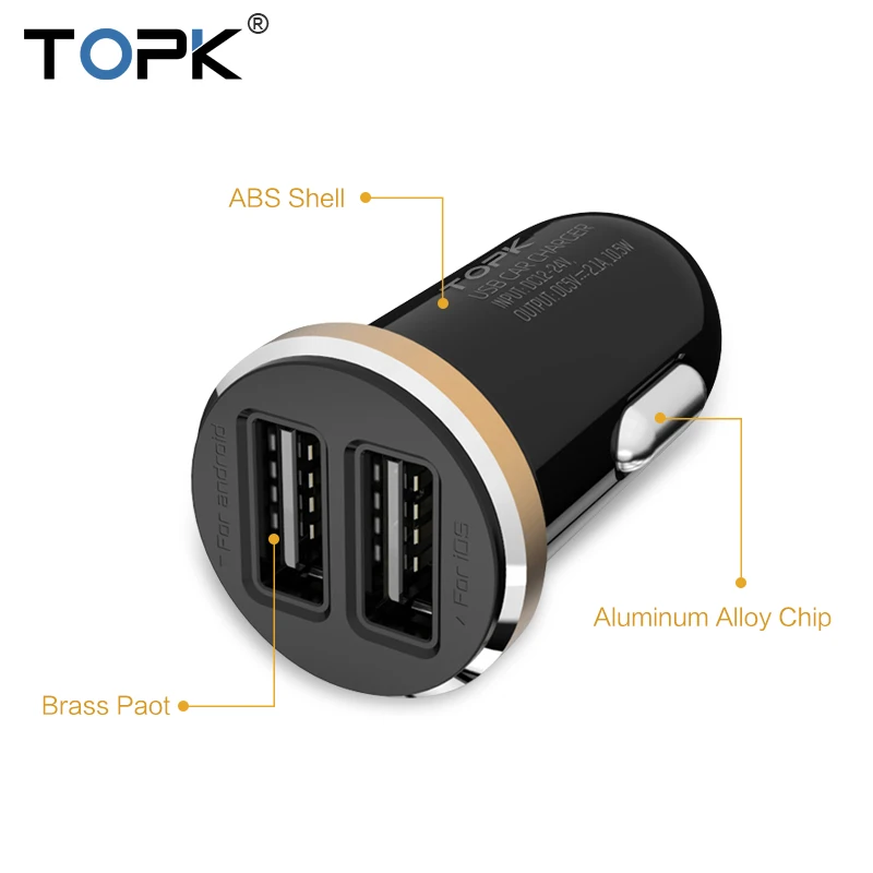 TOPK 5 V 2A العالمي المزدوج USB شاحن سيارة مصغرة سيارة-مهايئ شاحن ل فون سامسونج Xiaomi HTC TOPK 5 V 2A العالمي المزدوج USB شاحن سيارة مصغرة سيارة-مهايئ شاحن ل فون سامسونج Xiaomi HTC