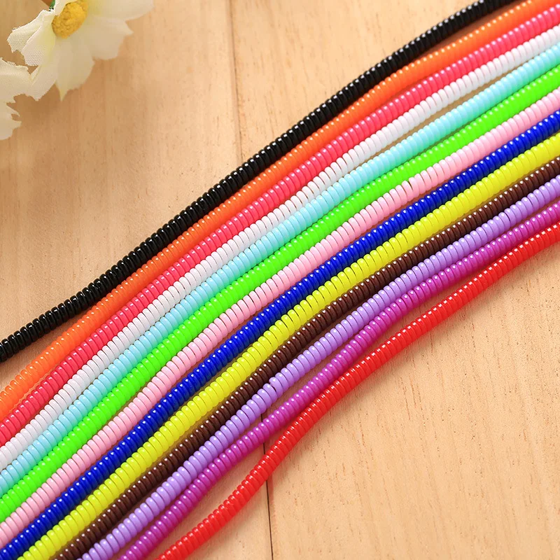 

50cm Solid Color Cable Protection TPU spiral USB Charger cable cord protector wrap cable winder for charging cables organizer