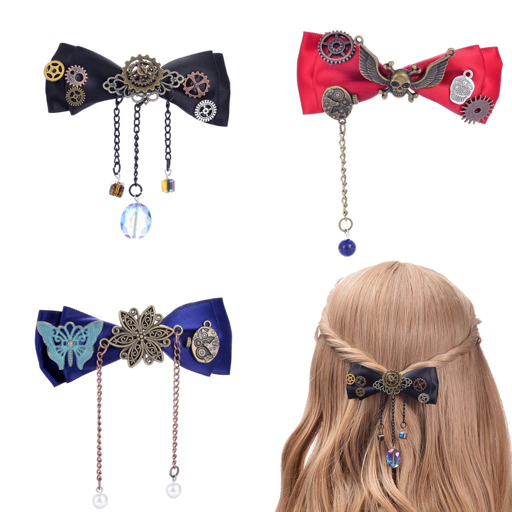 Stylish Women Girls Hairpins Bow Knot Barrettes Craft Skull Decor Shine Hair Clip Clamp High Quality Hair Decoration Accessories